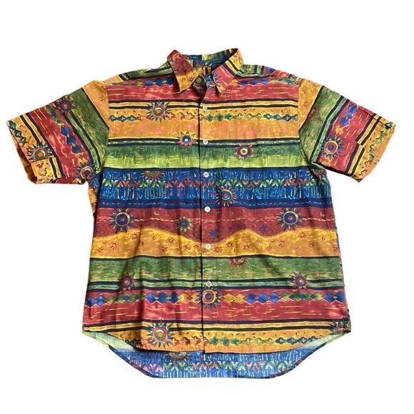 90s Vtg The territory Ahead Short Sleeve Playa Los Cocos Print Red and Brown XL - Picture 1 of 9